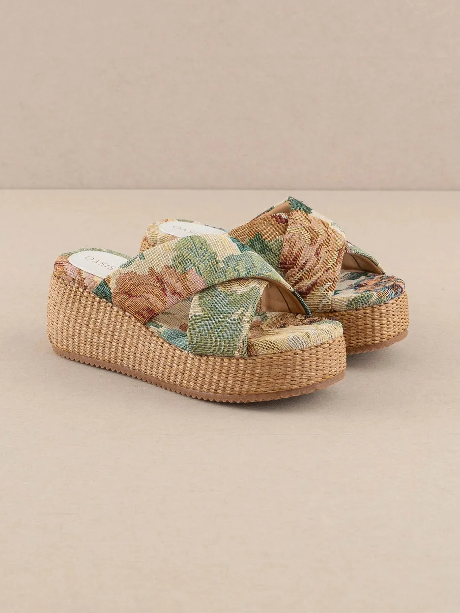 The Fresno Floral Raffia Platform Sandal