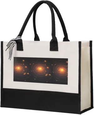 The Solar System print Canvas splicing present tote bag, beach handbag, grocery bag, travel work shopping bag