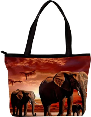 The Tote Bag For Women,Purses For Women,Handbags For Women,African Grassland Elephant Family Handbags