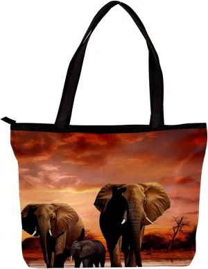 The Tote Bag For Women,Purses For Women,Handbags For Women,African Grassland Elephant Family Handbags