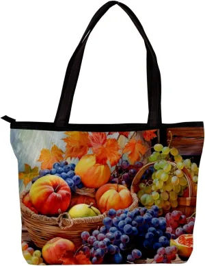 The Tote Bag For Women,Purses For Women,Handbags For Women,Autumn Harvest Grapes Pumpkin Handbags