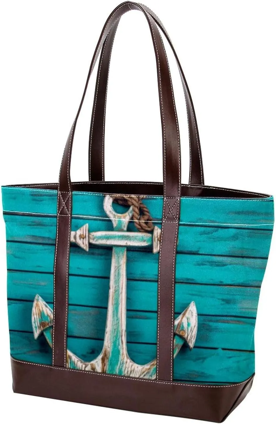 The Tote Bag For Women,Tote Bag With Zipper,Canvas Tote Bag,Anchor Deck Blue Summer Ocean Handbags