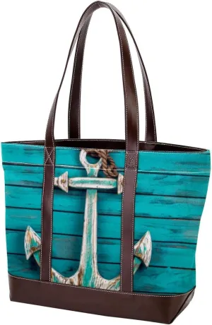 The Tote Bag For Women,Tote Bag With Zipper,Canvas Tote Bag,Anchor Deck Blue Summer Ocean Handbags