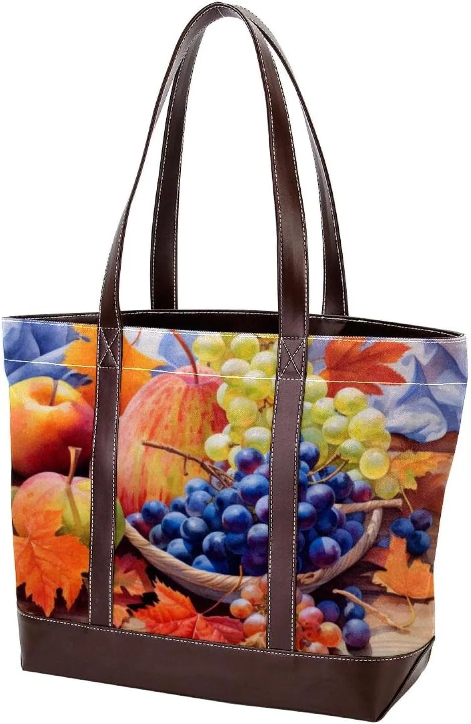 The Tote Bag For Women,Tote Bag With Zipper,Canvas Tote Bag,Autumn Harvest Grapes Pumpkin Handbags