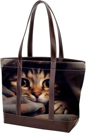 The Tote Bag For Women,Tote Bag With Zipper,Canvas Tote Bag,Bed Cute Cat Handbags