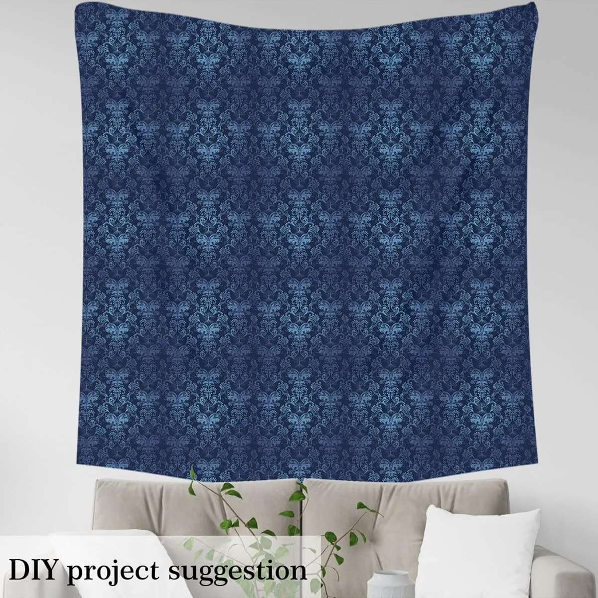 The Yard Bohemian Exotic Decorative Fabric - 1 Yard, Jacquard Damask Upholstery Fabric, Antique Victorian Baroque Pattern, Butterfly Blue Black Floral, Indoor/Outdoor, Soft, Warm
