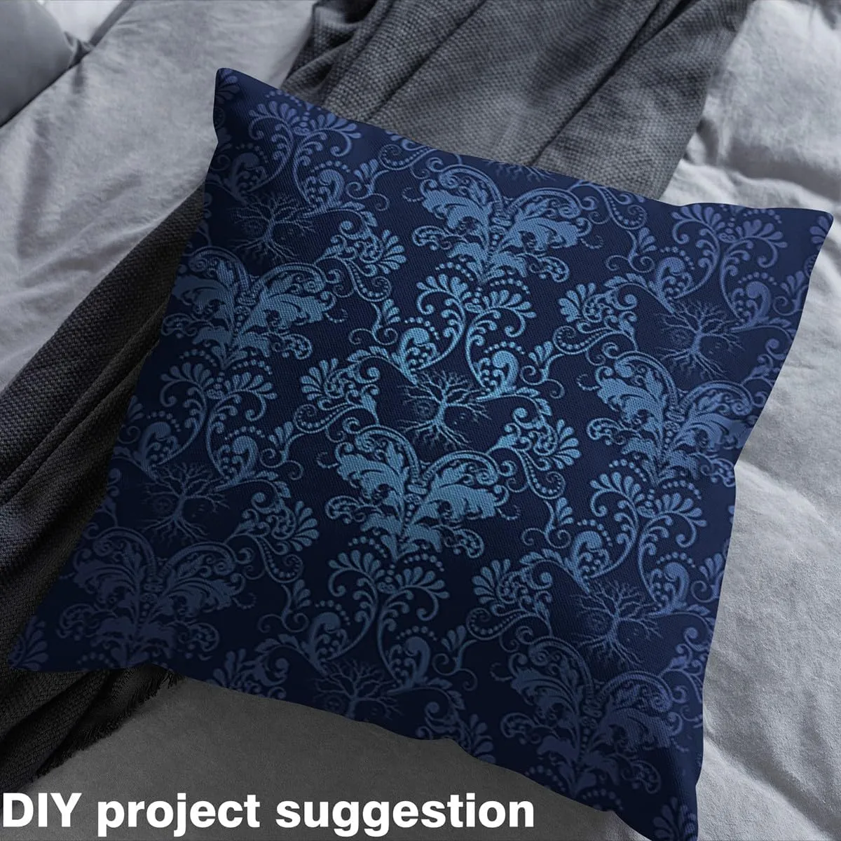The Yard Bohemian Exotic Decorative Fabric - 1 Yard, Jacquard Damask Upholstery Fabric, Antique Victorian Baroque Pattern, Butterfly Blue Black Floral, Indoor/Outdoor, Soft, Warm