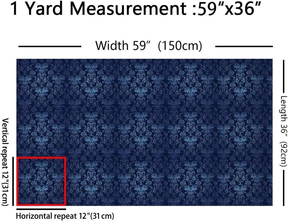 The Yard Bohemian Exotic Decorative Fabric - 1 Yard, Jacquard Damask Upholstery Fabric, Antique Victorian Baroque Pattern, Butterfly Blue Black Floral, Indoor/Outdoor, Soft, Warm
