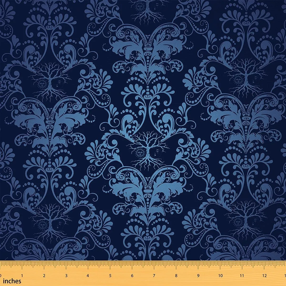 The Yard Bohemian Exotic Decorative Fabric - 1 Yard, Jacquard Damask Upholstery Fabric, Antique Victorian Baroque Pattern, Butterfly Blue Black Floral, Indoor/Outdoor, Soft, Warm
