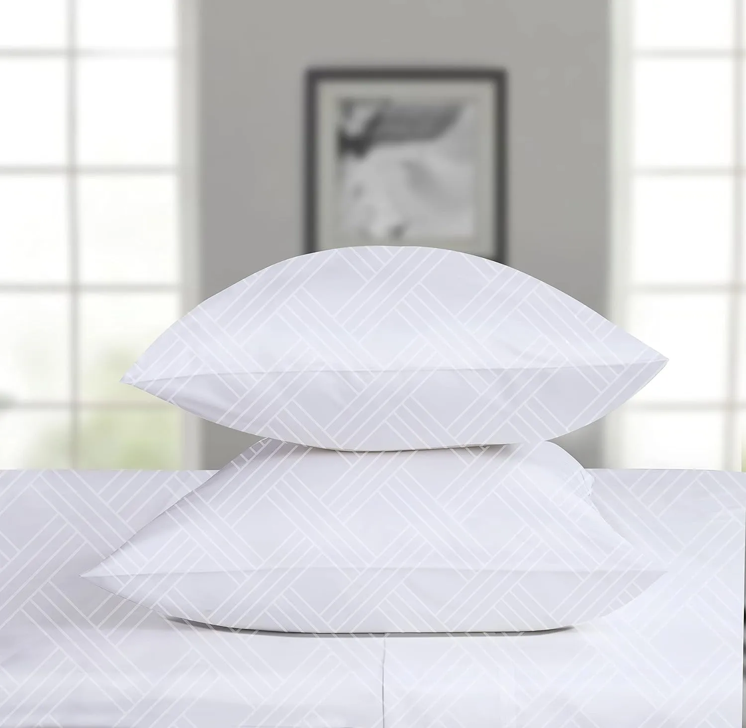 Threadmill Home Linen Luxury King Pillowcases - 800 Thread Count Jacquard Damask, 100% Pure Cotton 2 Pc Striped Pillow Cover Set, ELS, Luxurious Celine Hotel White Pillow Protectors