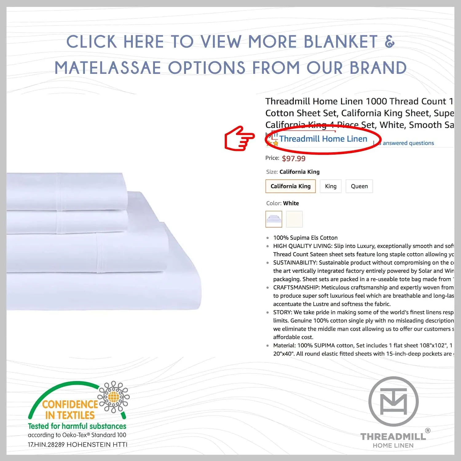 Threadmill Home Linen Luxury King Pillowcases - 800 Thread Count Jacquard Damask, 100% Pure Cotton 2 Pc Striped Pillow Cover Set, ELS, Luxurious Celine Hotel White Pillow Protectors
