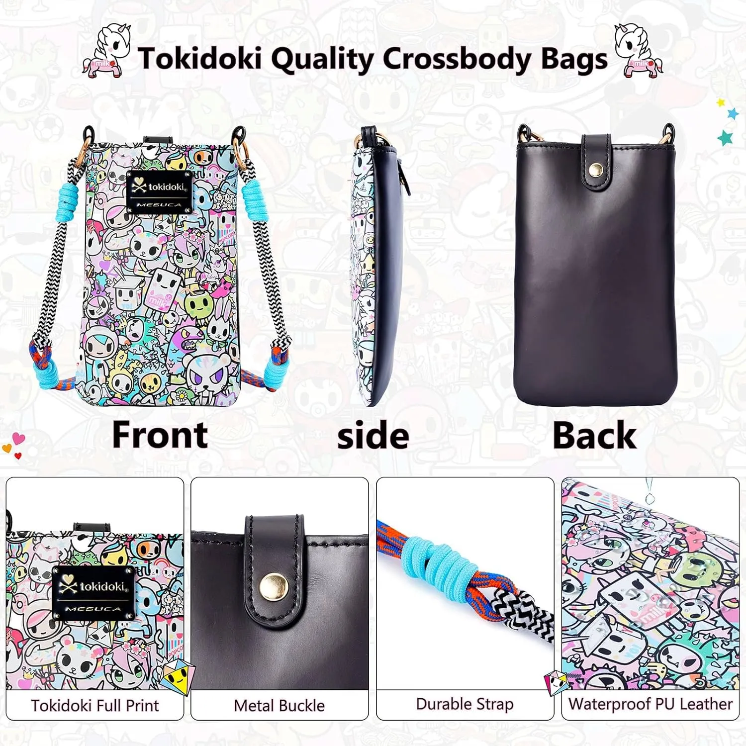 Tokidoki Unicorno Small Crossbody Purse for Women,Mini Soft Leather Cellphone Bags Kawaii Wallet with Crossbody Strap