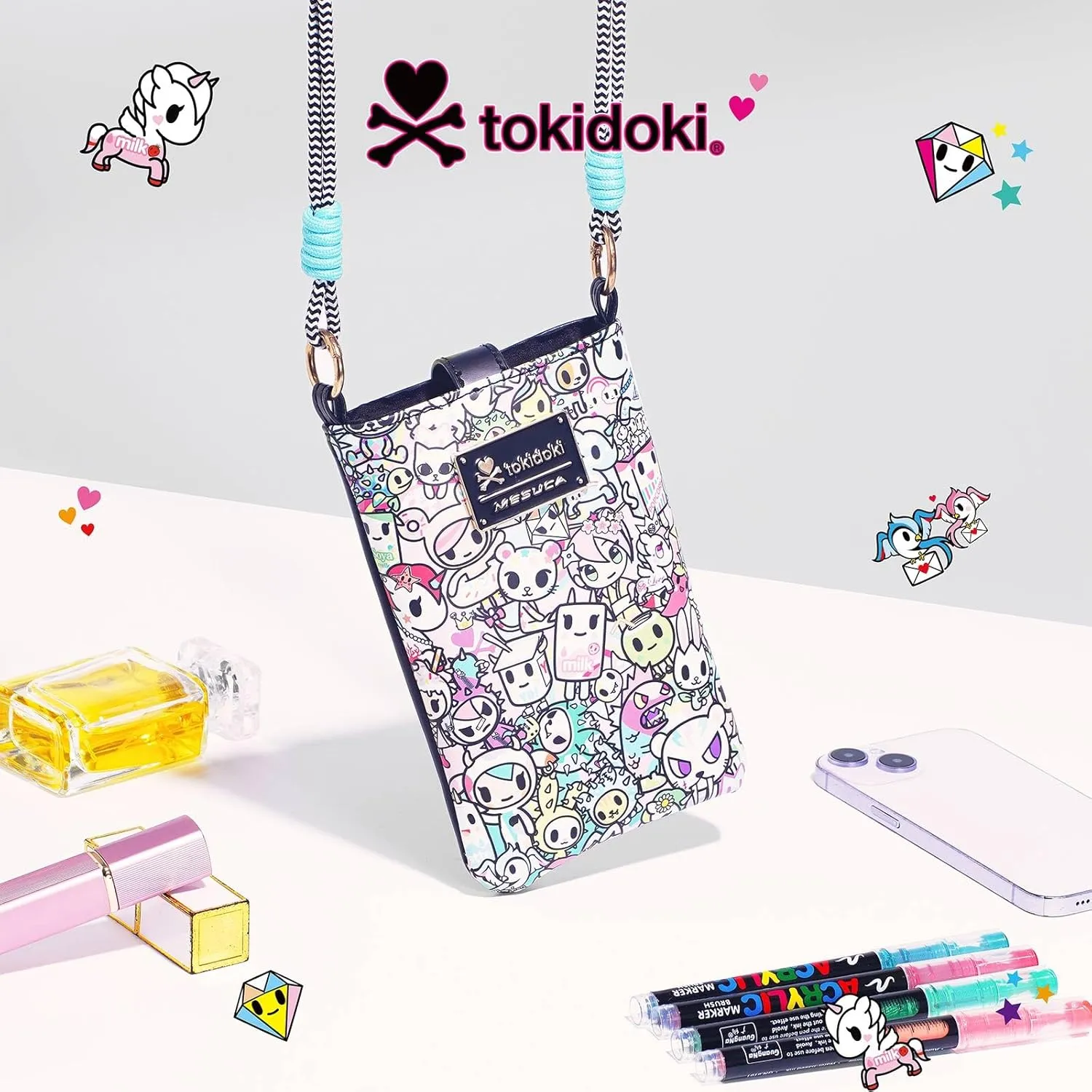 Tokidoki Unicorno Small Crossbody Purse for Women,Mini Soft Leather Cellphone Bags Kawaii Wallet with Crossbody Strap