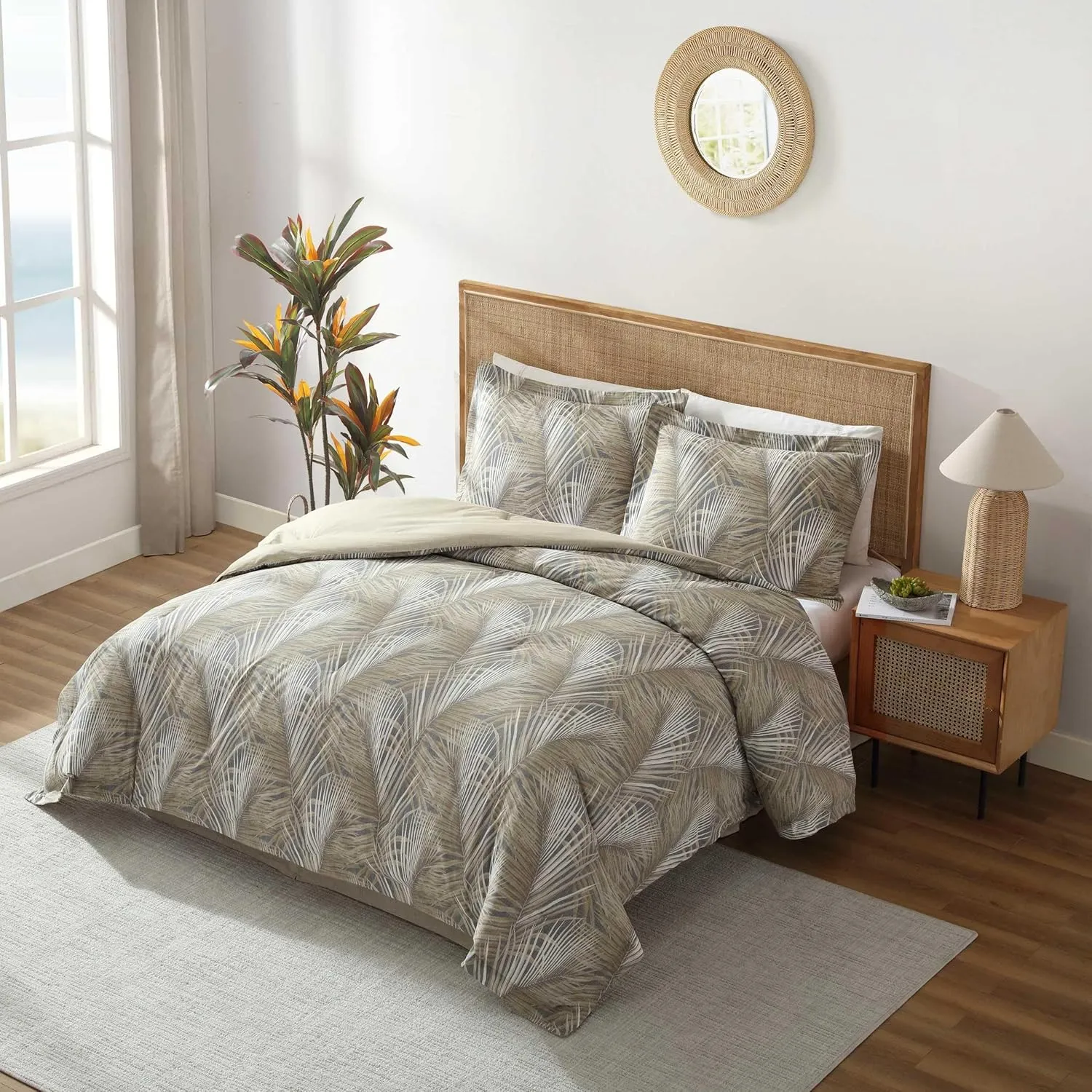 Tommy Bahama - King Comforter Set, Cotton Bedding with Matching Shams & Bedskirt, Medium Weight Bedding Set for All Seasons (Raffia Palms Brown, King)