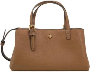 Tory Burch 143394 Emerson Moose Brown With Gold Hardware Leather Women's Mini Tote Bag