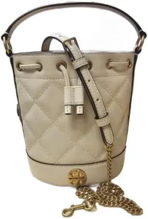Tory Burch 148249 Willa Brie Ivory Off White With Gold Hardware Quilted Women's Mini Bucket Bag