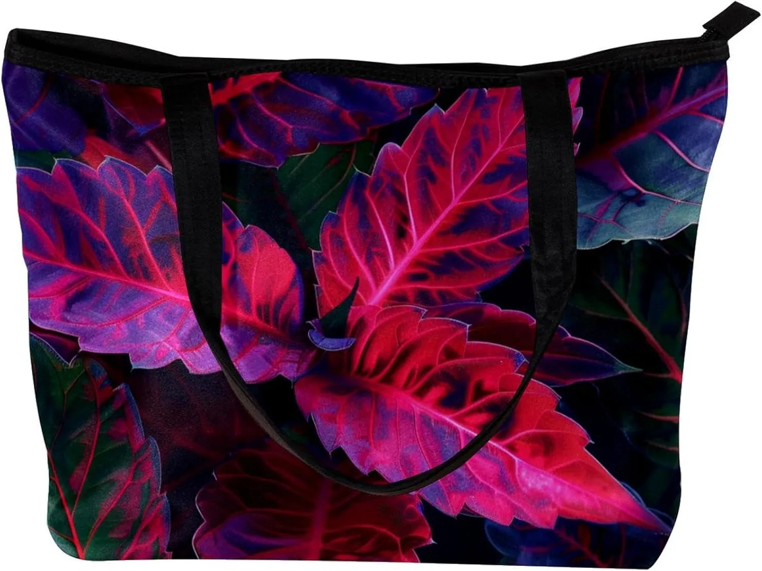 Tote Bag for Women, Large Tote Bag, Tote Bag with Zipper, Modern Botanical Pattern Purple Leaves, Tote Bags Women