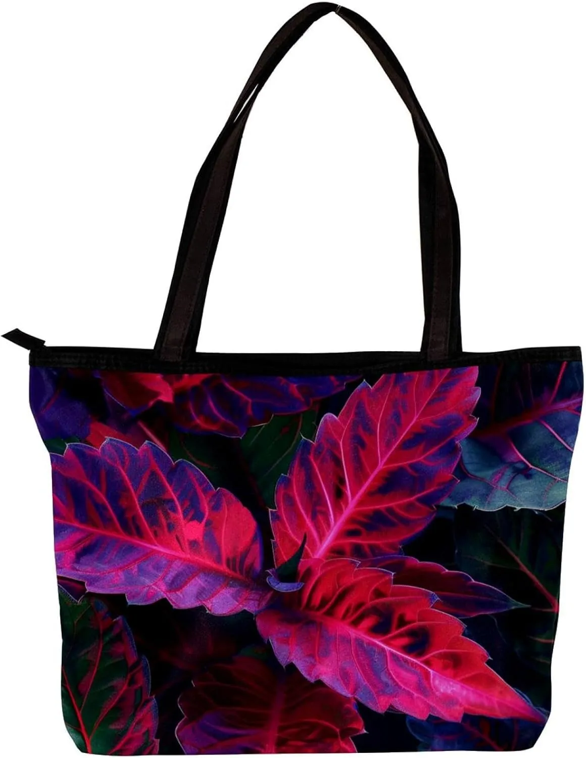 Tote Bag for Women, Large Tote Bag, Tote Bag with Zipper, Modern Botanical Pattern Purple Leaves, Tote Bags Women