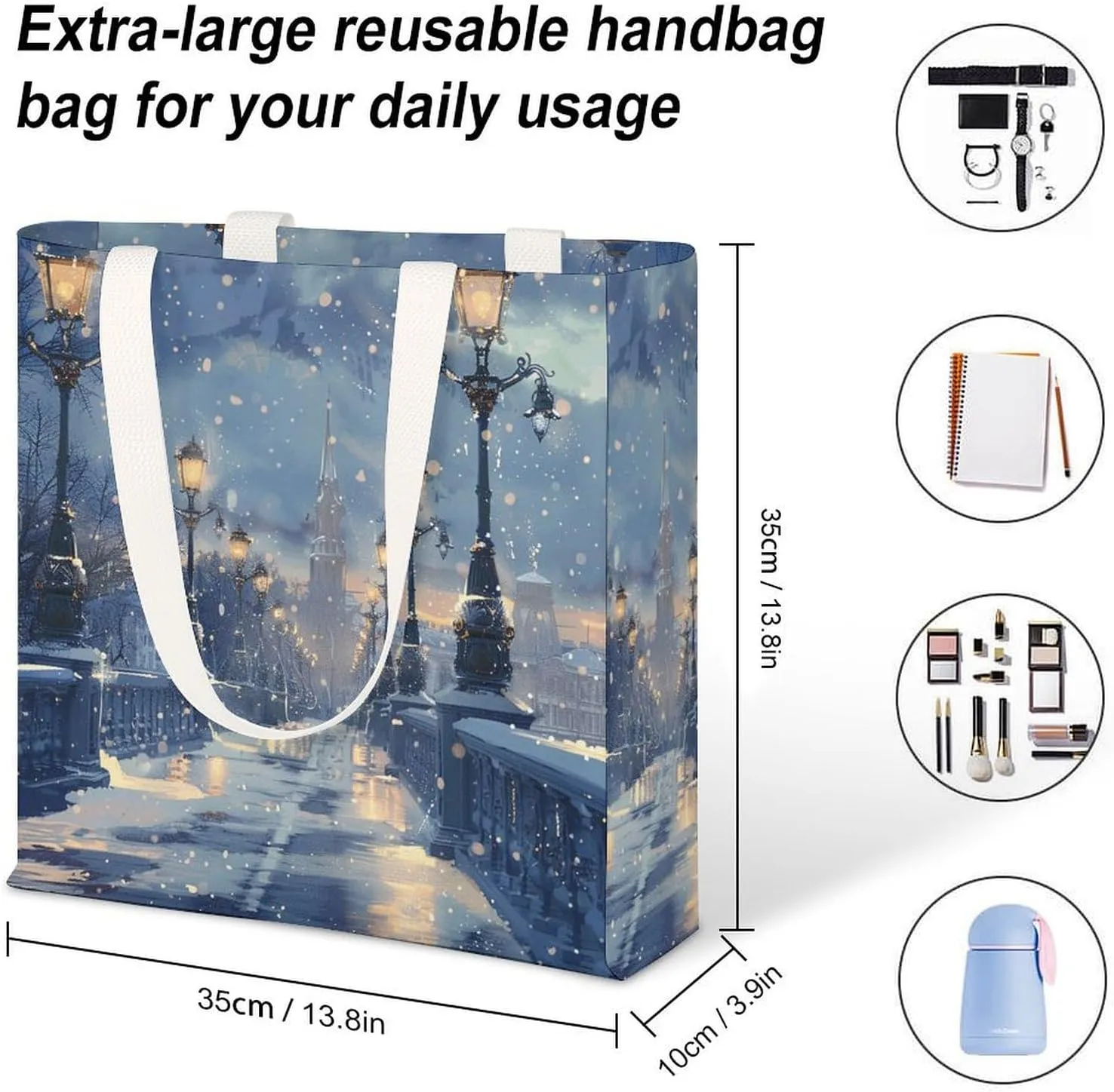 Tote Bag Laptop Handbag Classical Pattern Flowers Grocery Bag Canvas Shoulder Bag Crossbody Bag for Travel