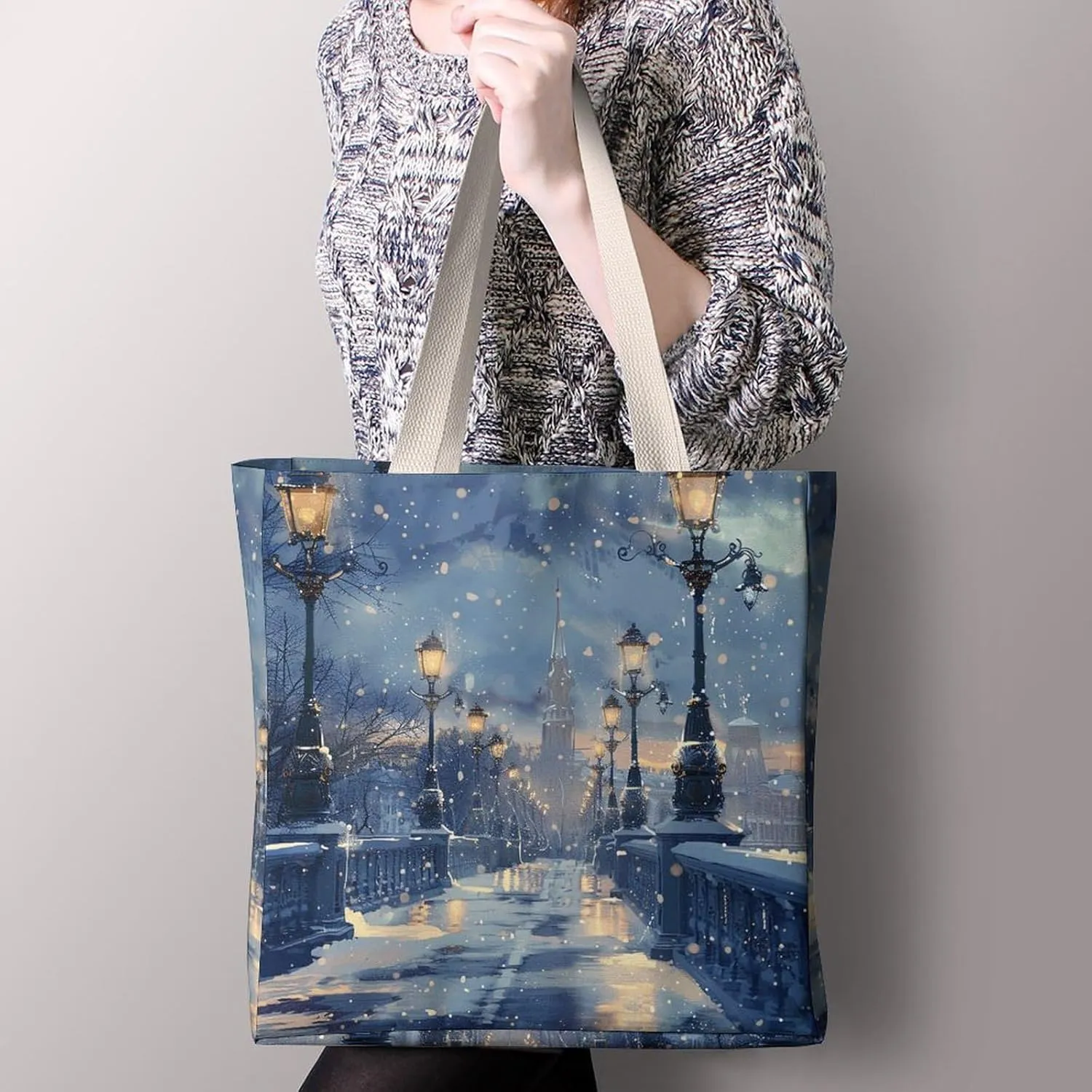 Tote Bag Laptop Handbag Classical Pattern Flowers Grocery Bag Canvas Shoulder Bag Crossbody Bag for Travel