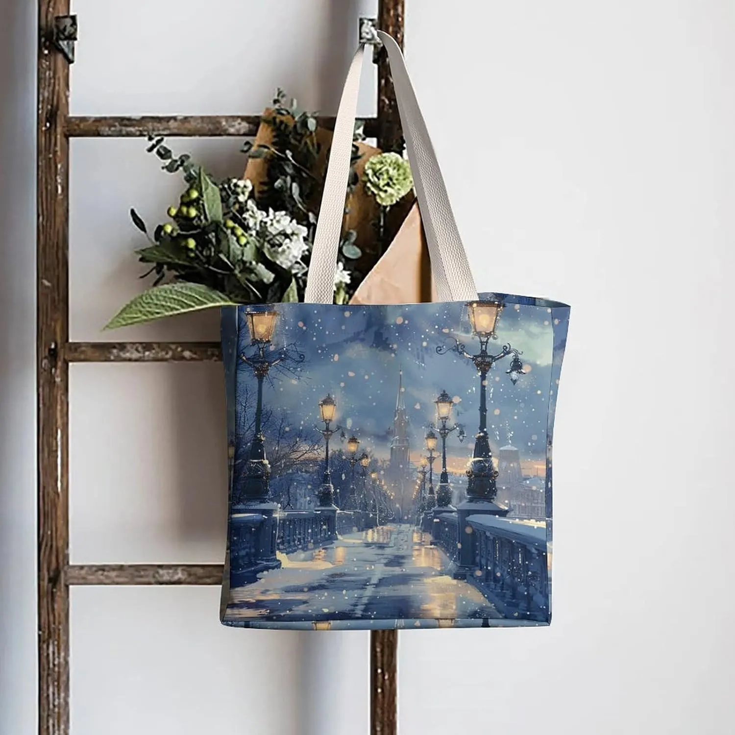 Tote Bag Laptop Handbag Classical Pattern Flowers Grocery Bag Canvas Shoulder Bag Crossbody Bag for Travel