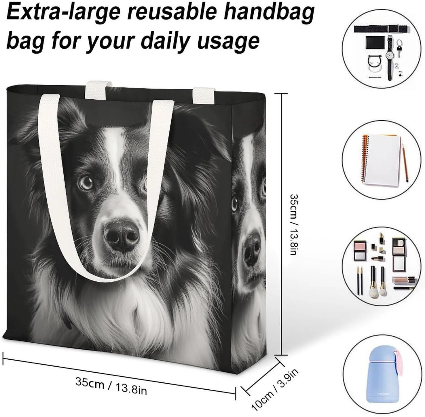 Tote Bag Laptop Handbag Small Hound Pattern Grocery Bag Canvas Shoulder Bag Crossbody Bag for Travel
