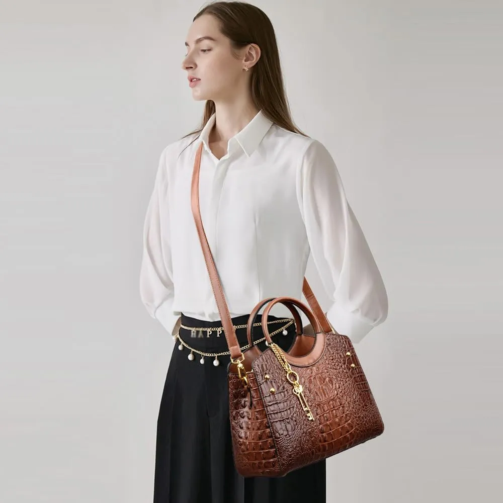 Tote Bags for Women Faux Leather Handbags Purses Crocodile Pattern Satchel Bag Shoulder Crossbody Bag Ladies Work bag