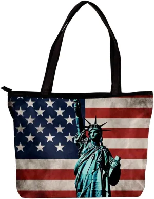 Tote Bags for Women,Womens Handbags,Small Tote Bag,American Flag Statue of Liberty