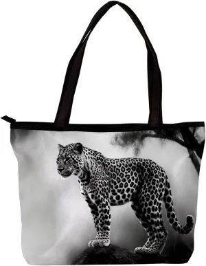 Tote Bags for Women,Womens Handbags,Small Tote Bag,Black Gray Fog Leopard