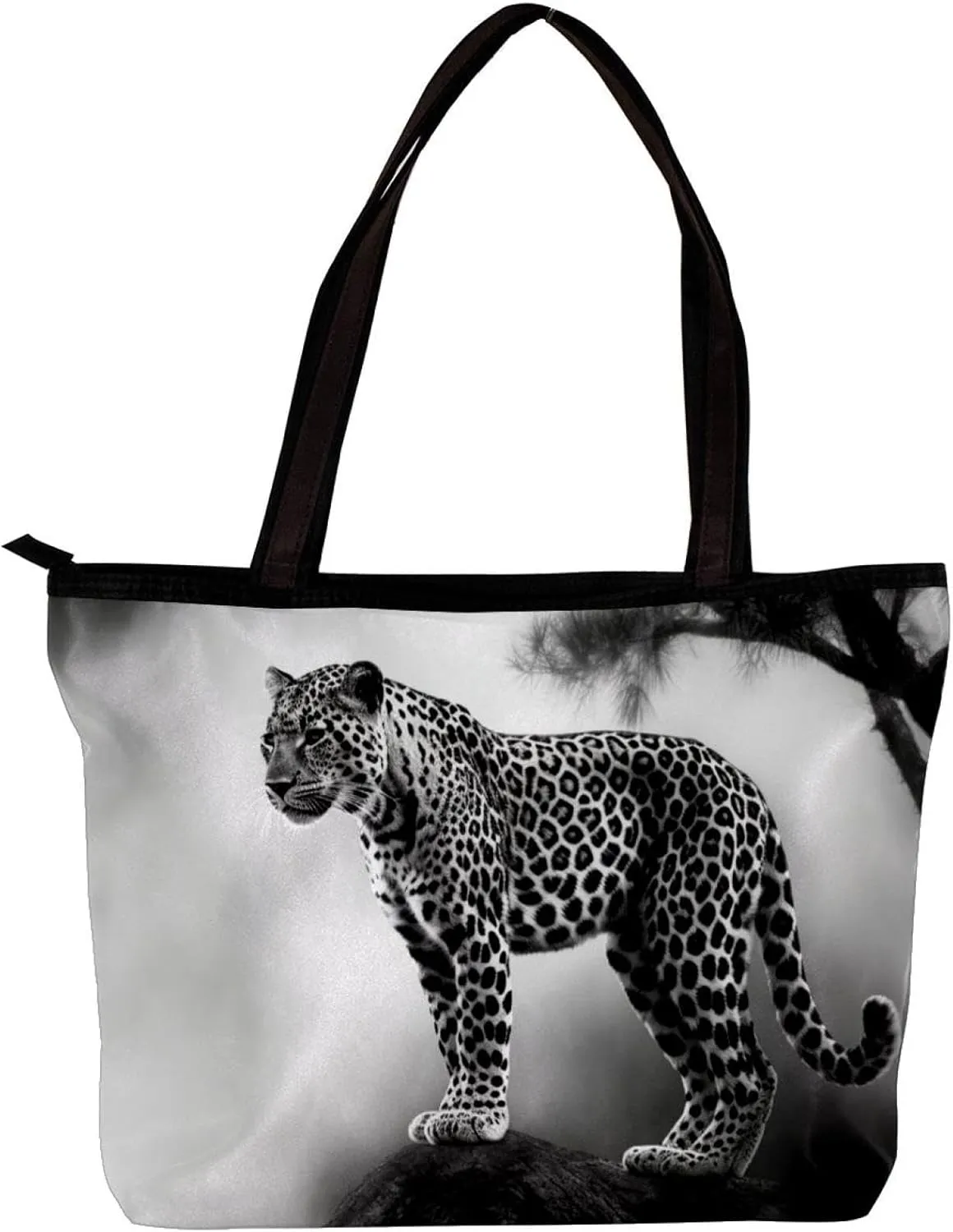 Tote Bags for Women,Womens Handbags,Small Tote Bag,Black Gray Fog Leopard
