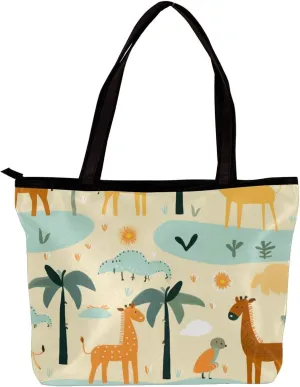 Tote Bags for Women,Womens Handbags,Small Tote Bag,Deer Lion Tree Rhinoceros