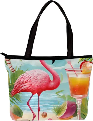 Tote Bags for Women,Womens Handbags,Small Tote Bag,Tropical Juice Flamingo Party