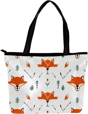 Tote Bags for Women,Womens Handbags,Small Tote Bag,Vector Pattern with Foxes and Arrows