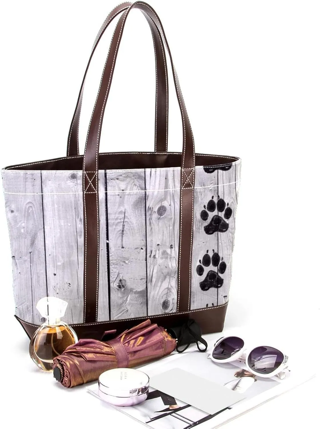 Tote Bags, Large Tote Bag, Women's Tote Handbags, Plank Paw Print Animal, Womens Tote Bags for Work