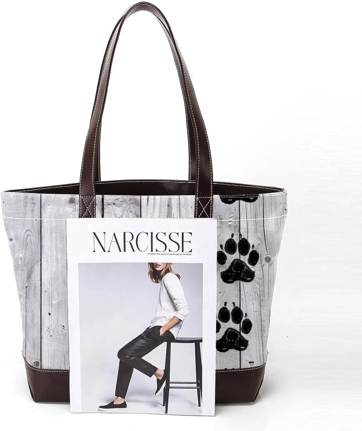 Tote Bags, Large Tote Bag, Women's Tote Handbags, Plank Paw Print Animal, Womens Tote Bags for Work