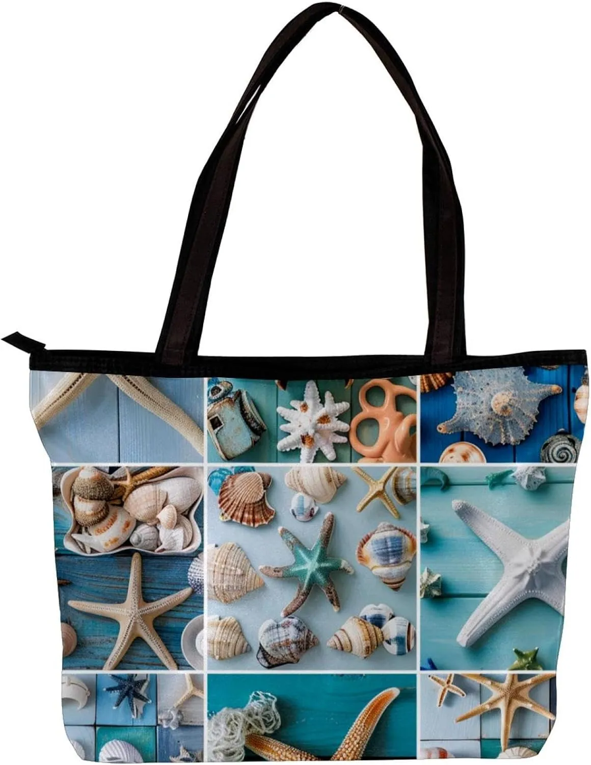 Tote Bags, Large Tote Bags for Women, Tote Bag with Zipper, Summer Nautical Anchor Starfish, Tote Bags Women