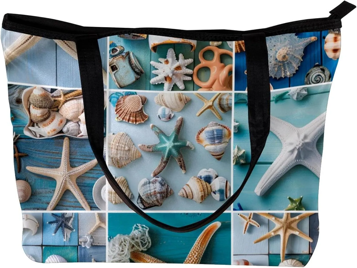 Tote Bags, Large Tote Bags for Women, Tote Bag with Zipper, Summer Nautical Anchor Starfish, Tote Bags Women