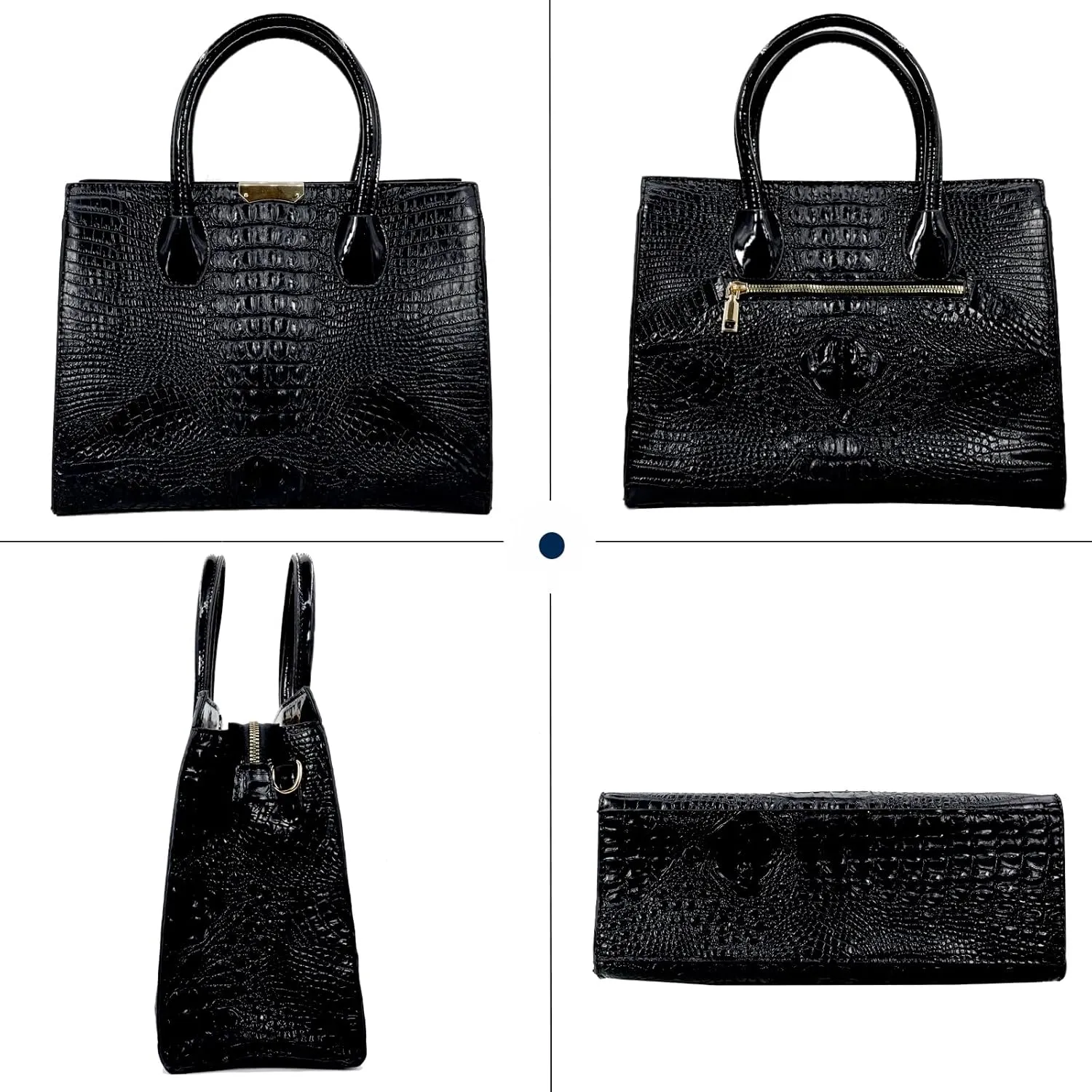 Tote Top-handle Handbags Patent PU Leather Women Purse Satchel Crocodile Pattern Shoulder Crossbody Bag 3 Pcs Set