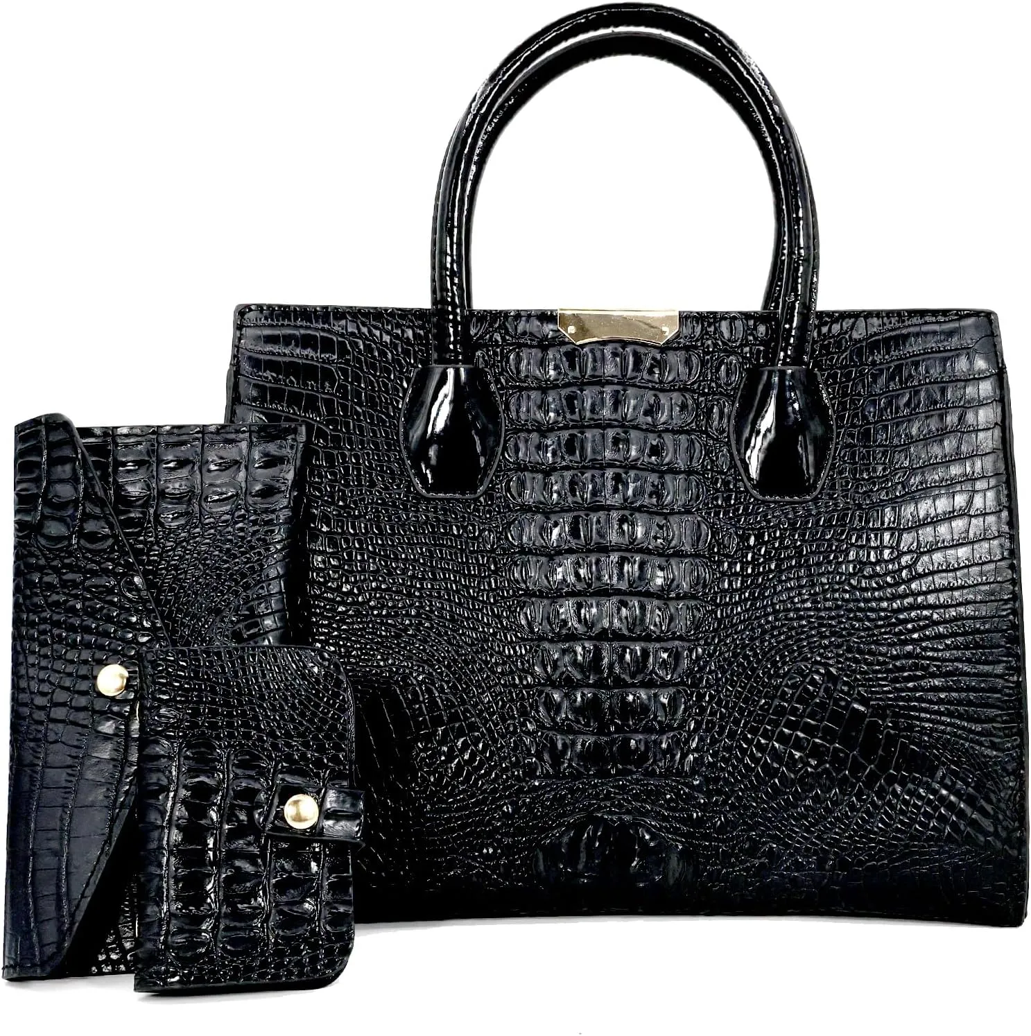 Tote Top-handle Handbags Patent PU Leather Women Purse Satchel Crocodile Pattern Shoulder Crossbody Bag 3 Pcs Set