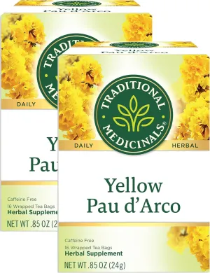 Traditional Medicinals Yellow Pau d’Arco Herbal Tea, Contributes to a Healthy You, (Pack of 2) - 32 Tea Bags Total
