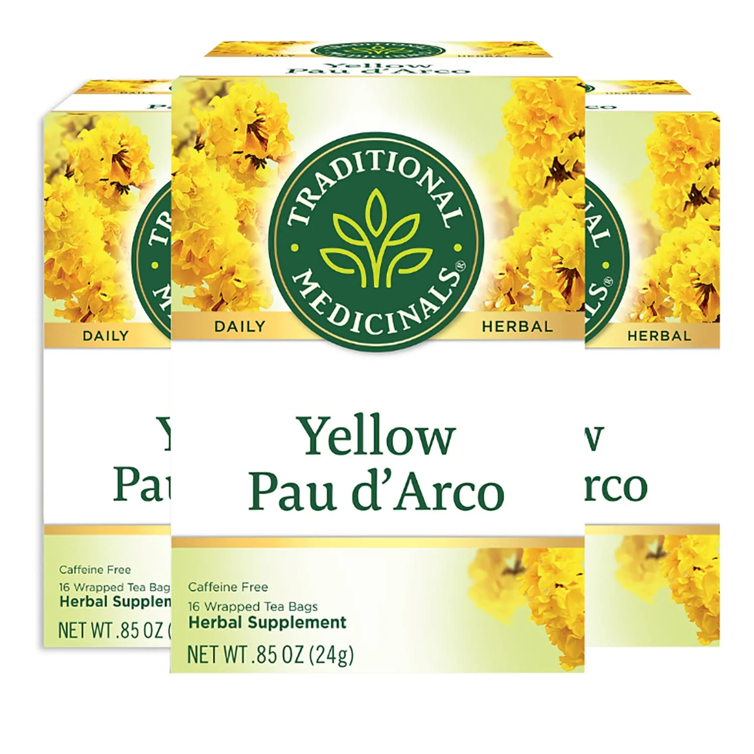 Traditional Medicinals Yellow Pau d’Arco Herbal Tea, Contributes to a Healthy You, (Pack of 3) - 48 Tea Bags Total