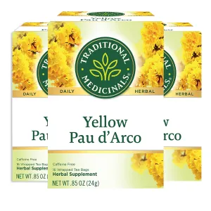 Traditional Medicinals Yellow Pau d’Arco Herbal Tea, Contributes to a Healthy You, (Pack of 3) - 48 Tea Bags Total