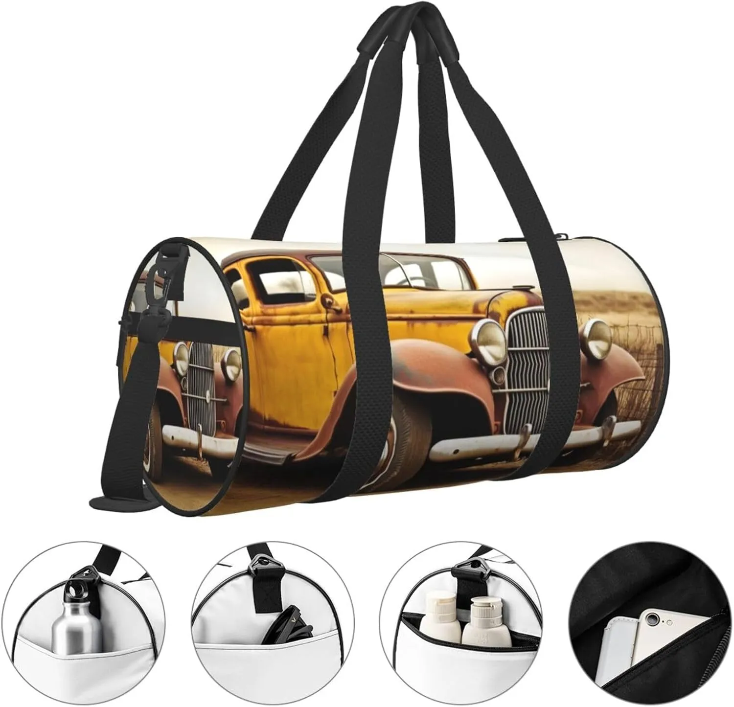 Travel Bag For Women,Antique Car Print Personal Item Duffle Bags,Weekend Travel Duffel Tote Bag,Travel Sport Gym Bag For Men,Airplane Travel Essentials For Flying