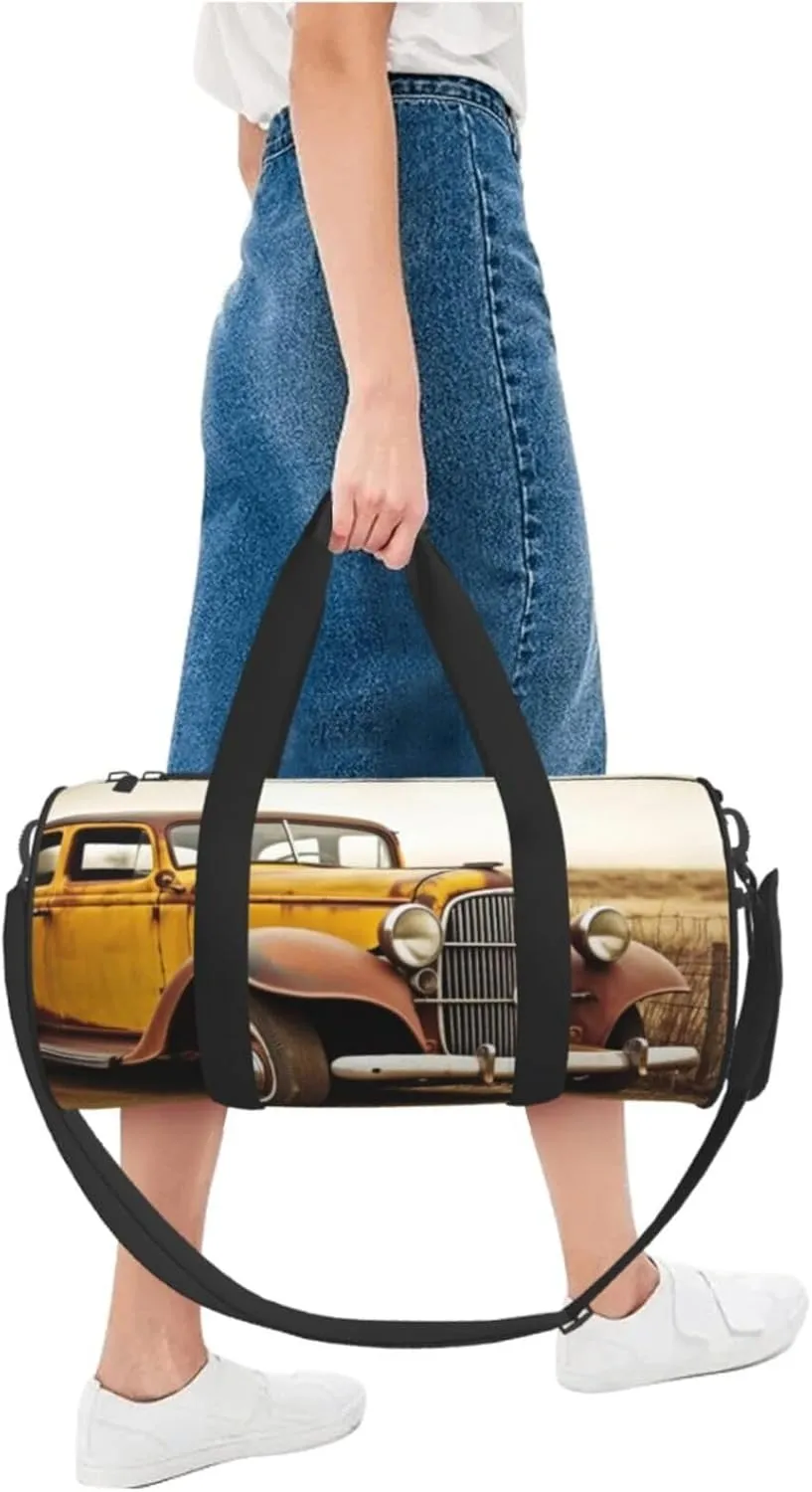 Travel Bag For Women,Antique Car Print Personal Item Duffle Bags,Weekend Travel Duffel Tote Bag,Travel Sport Gym Bag For Men,Airplane Travel Essentials For Flying