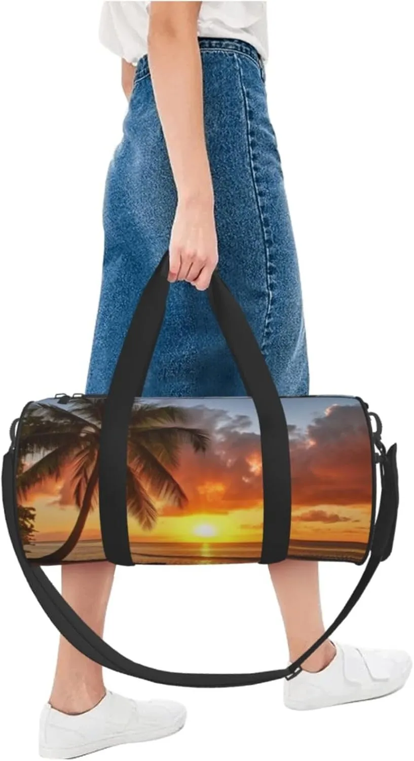 Travel Bag For Women,Sunset Hawaiian Palm Tree Print Personal Item Duffle Bags,Weekend Travel Duffel Tote Bag,Travel Sport Gym Bag For Men,Airplane Travel Essentials For Flying