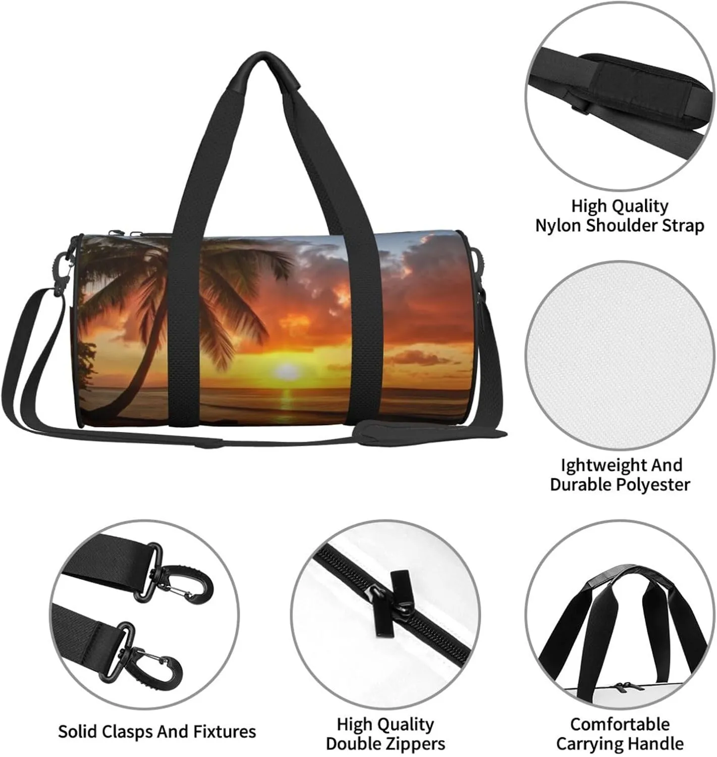 Travel Bag For Women,Sunset Hawaiian Palm Tree Print Personal Item Duffle Bags,Weekend Travel Duffel Tote Bag,Travel Sport Gym Bag For Men,Airplane Travel Essentials For Flying