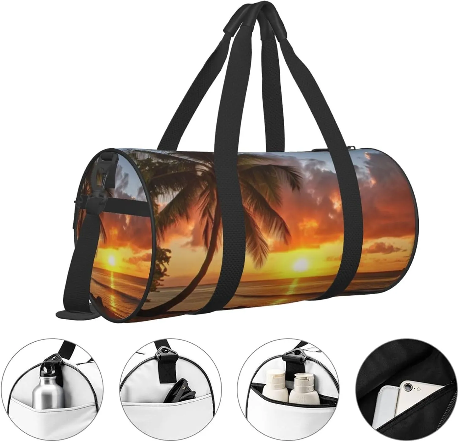 Travel Bag For Women,Sunset Hawaiian Palm Tree Print Personal Item Duffle Bags,Weekend Travel Duffel Tote Bag,Travel Sport Gym Bag For Men,Airplane Travel Essentials For Flying