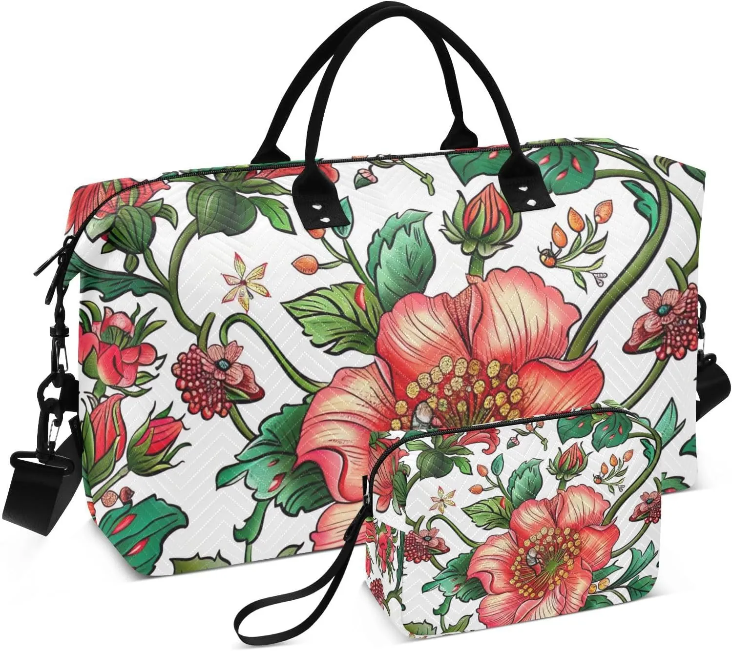 Travel Duffel Bag Large Weekender Overnight Bags for Women Men, Russian Floral Pattern Gym Bag with Toiletry Bag