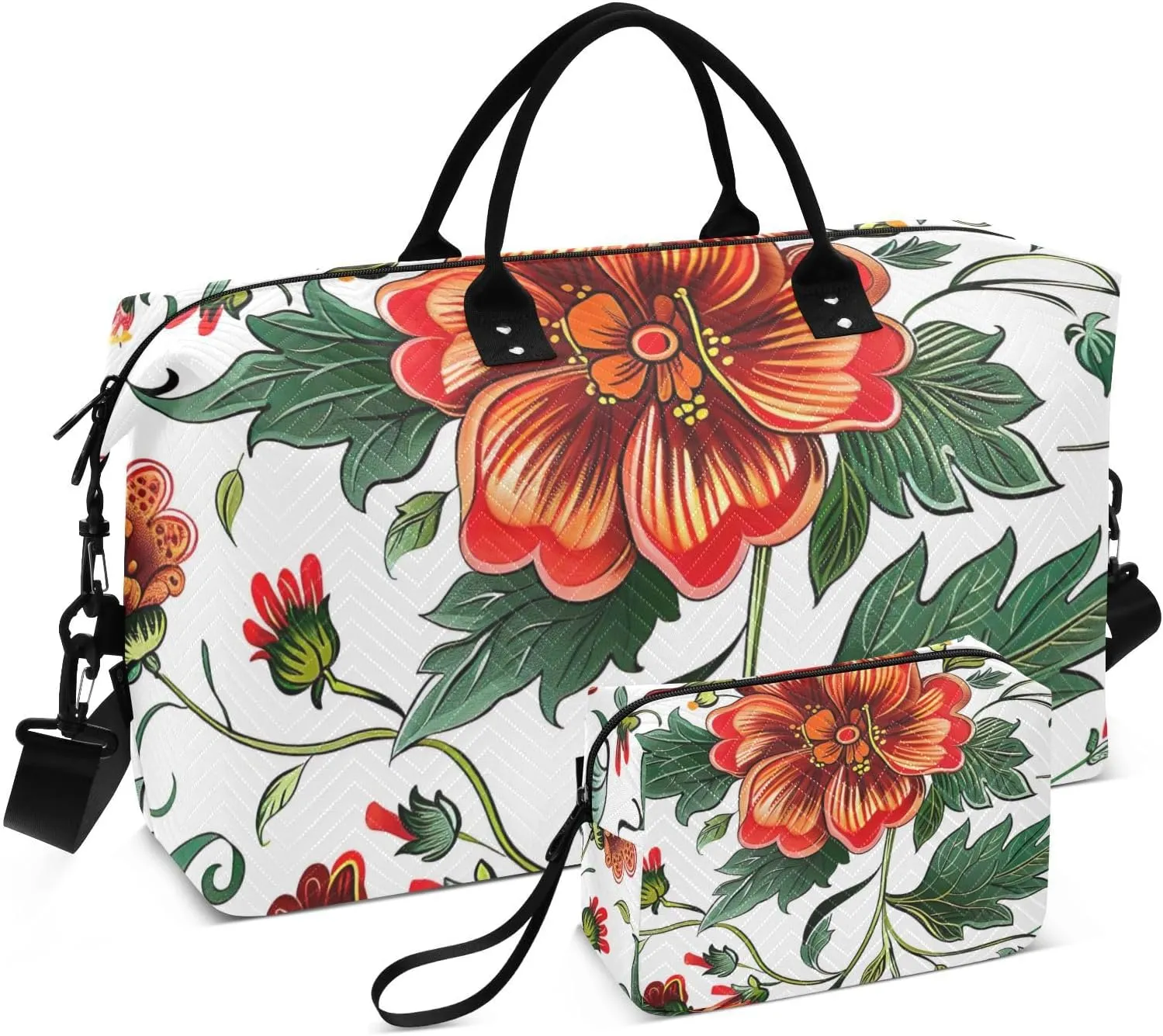 Travel Duffel Bag Large Weekender Overnight Bags for Women Men, Russian Floral Pattern Gym Bag with Toiletry Bag
