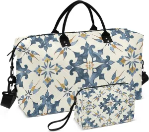 Travel Duffel Bag Large Weekender Overnight Bags for Women Men, Traditional Floral Pattern Gym Bag with Toiletry Bag